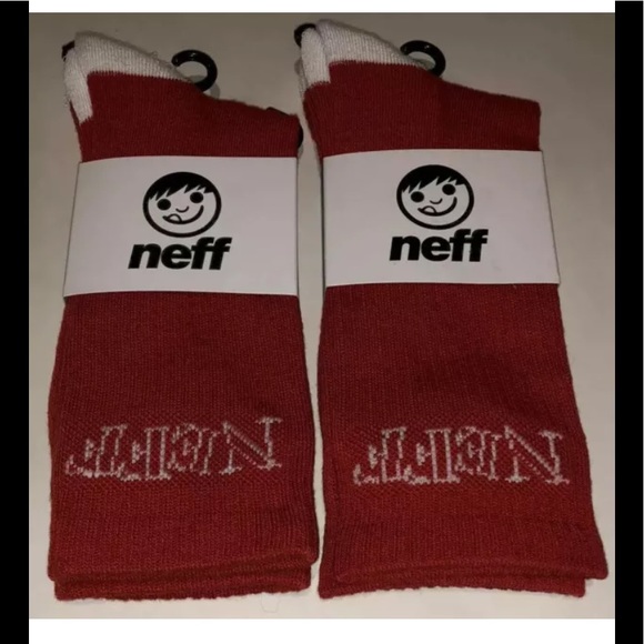 Neff Crew Socks 2 Pair Men 6.5-12 Red w/ White & Logo Skate Snowboard BMX NEW! - Picture 1 of 10